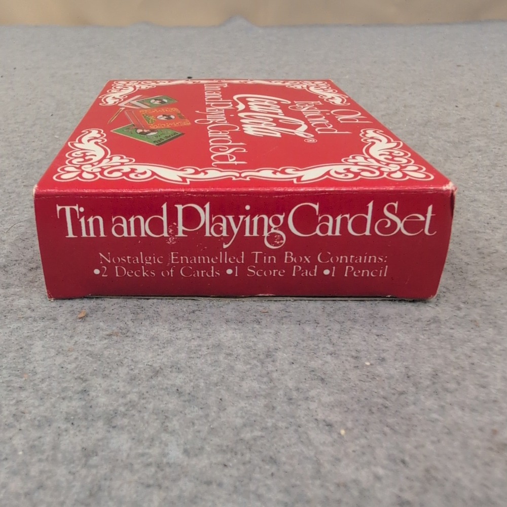 Old Fashioned Coca-Cola Tin and Playing Card Set 2 Decks Score Pad Pencil Red - Picture 2 of 4